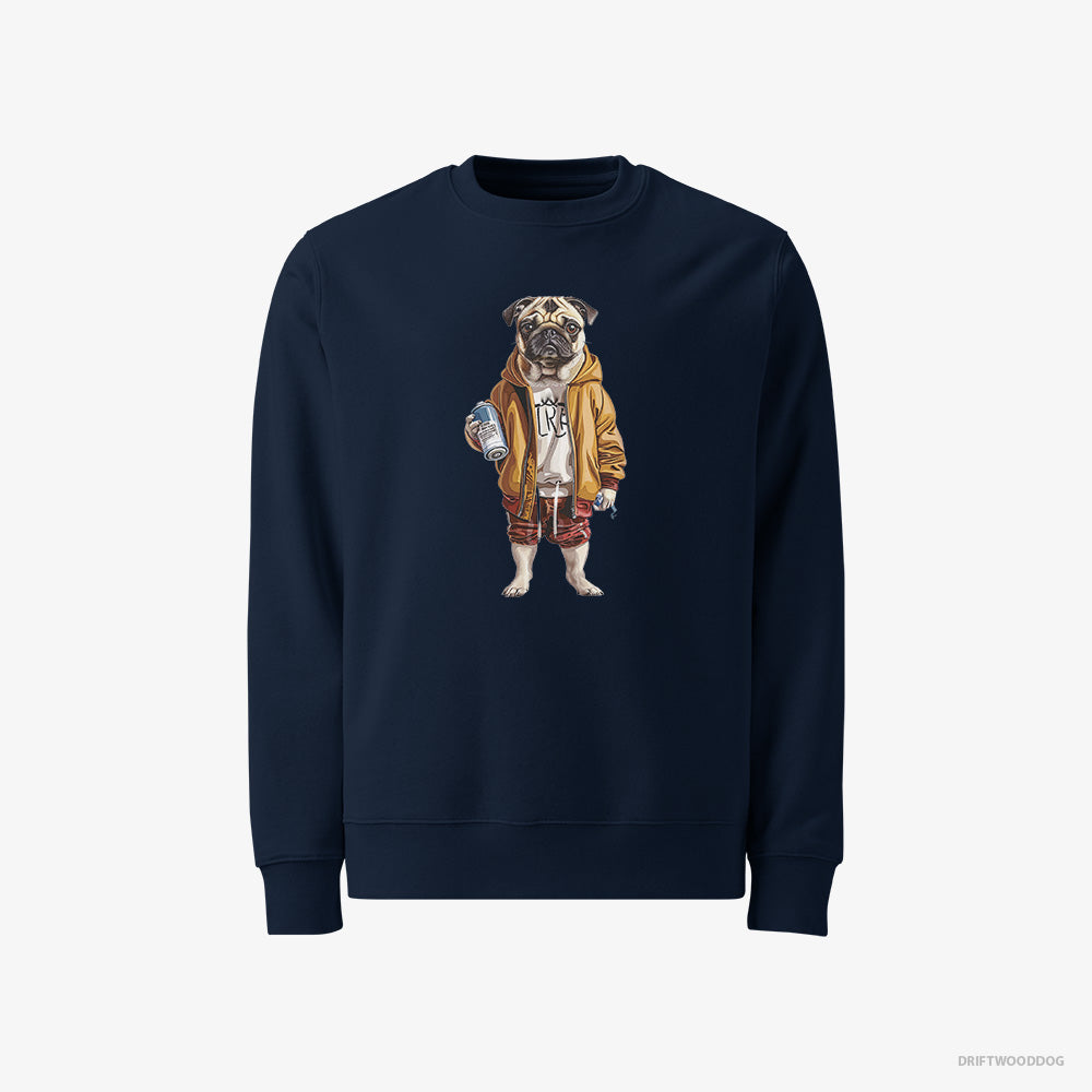 Pug Sweatshirt – Men Navy Sweatshirt Classic – as a Street Artist (on White Background)