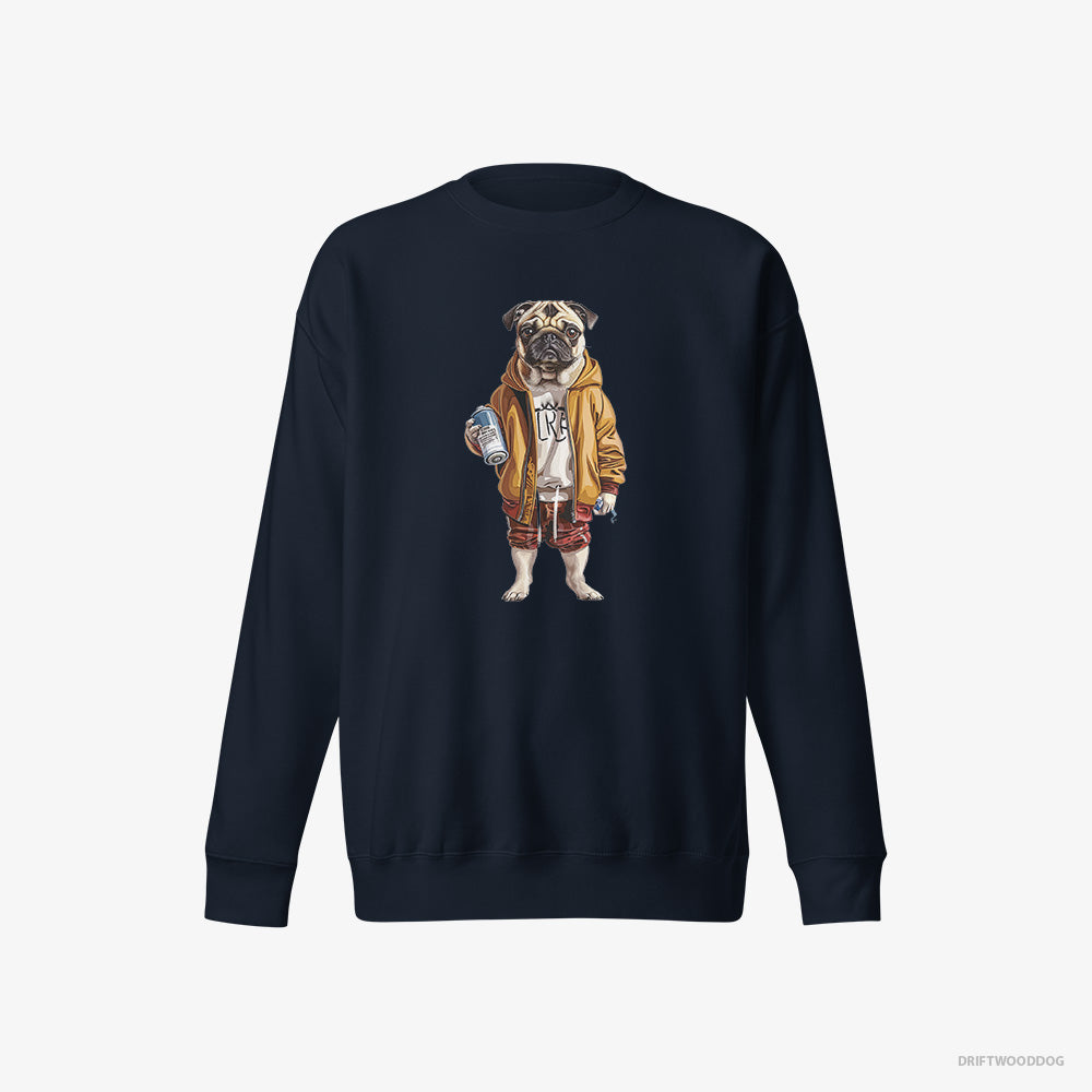 Pug Sweatshirt – Women Navy Sweatshirt Eco-Friendly – as a Street Artist (on White Background)