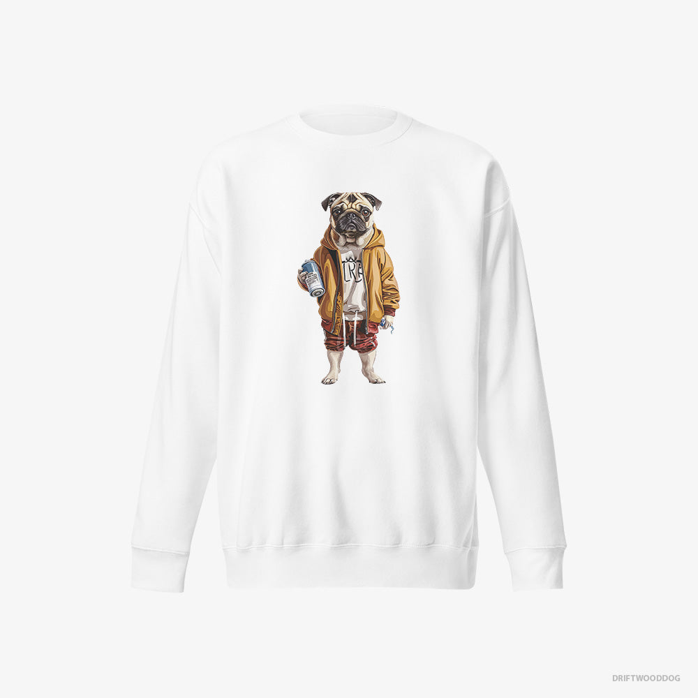 Pug Sweatshirt – Men White Sweatshirt Eco-Friendly – as a Street Artist (on White Background)