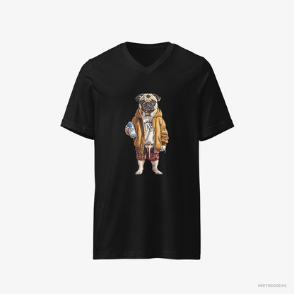 Pug T-Shirt – Men Black T-Shirt V-Neck – as a Street Artist (on White Background)