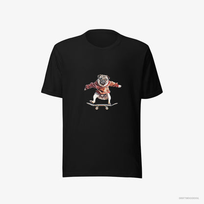 Pug T-Shirt – Men Black T-Shirt Eco-Friendly – Performing Skateboard Tricks (on White Background)