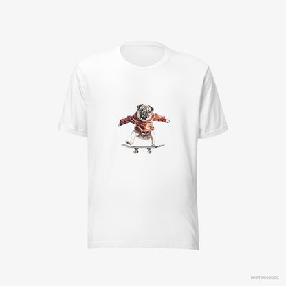 Pug Performing Skateboard Tricks White T-Shirt