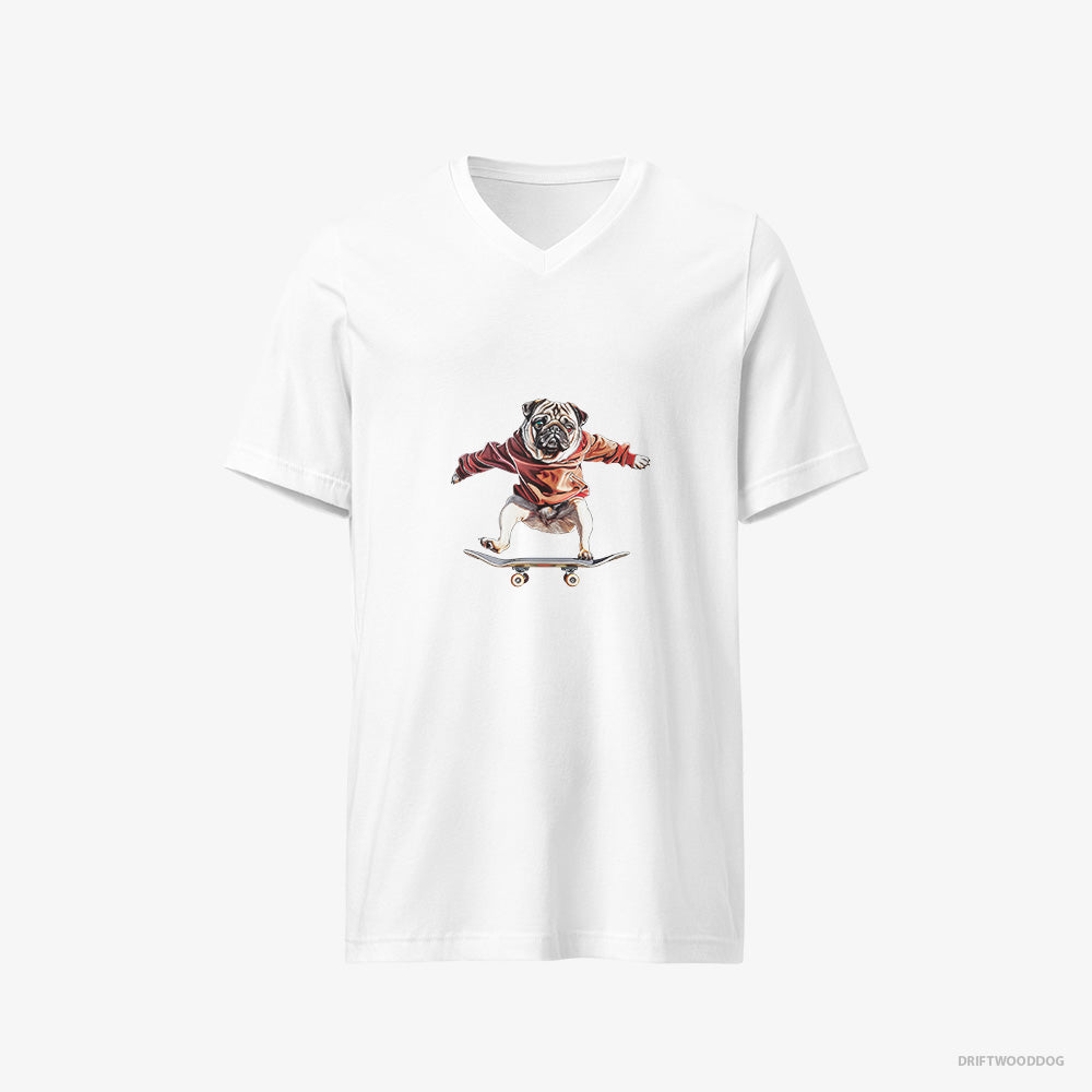 Pug Performing Skateboard Tricks V-Neck T-Shirt