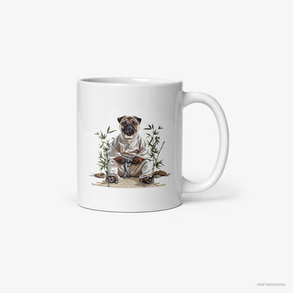 Pug Dressed as a Ninja in a Japanese Garden White Mug