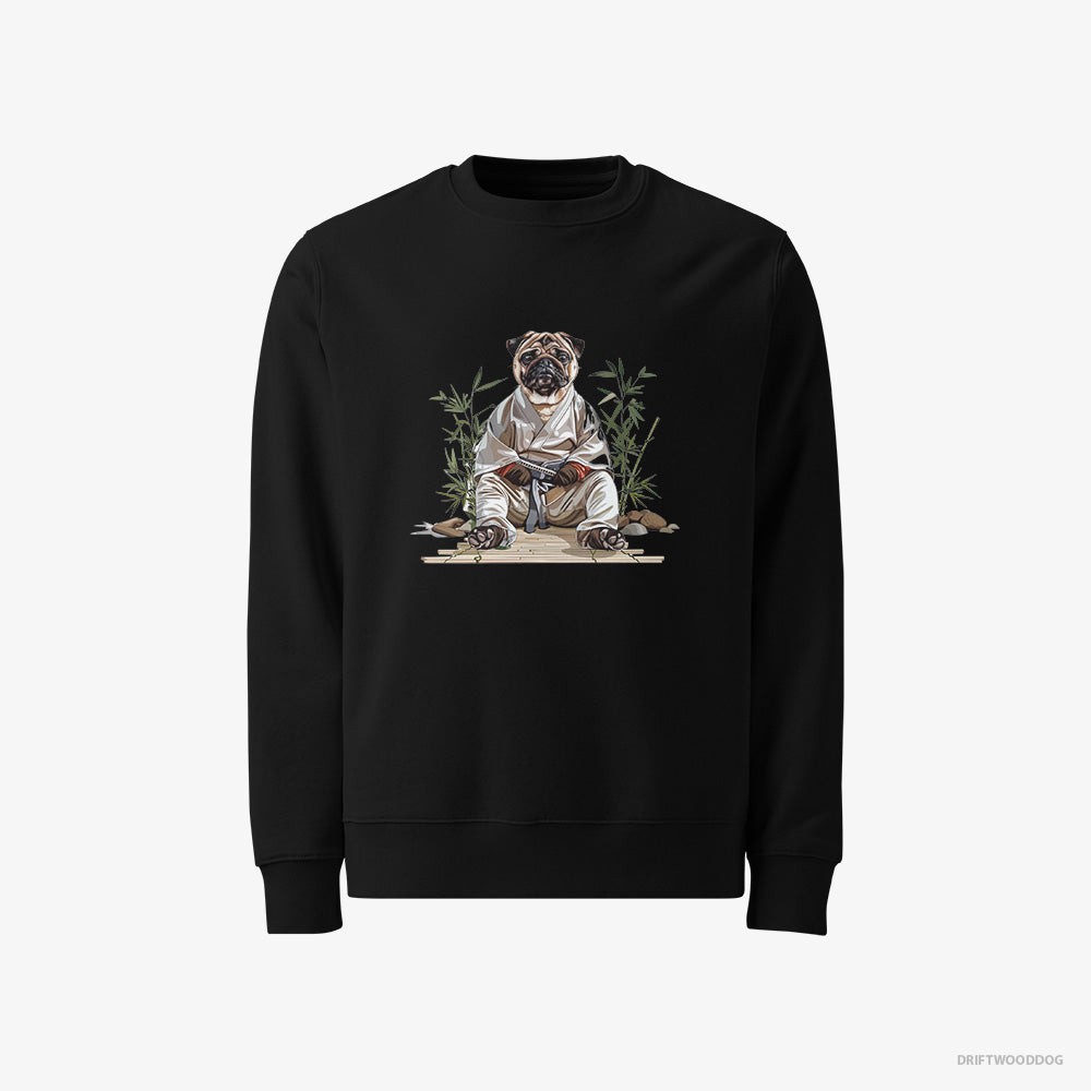 Pug Sweatshirt – Men Black Sweatshirt Classic – Dressed as a Ninja in a Japanese Garden (on White Background)