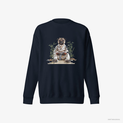 Pug Dressed as a Ninja in a Japanese Garden Navy Sweatshirt