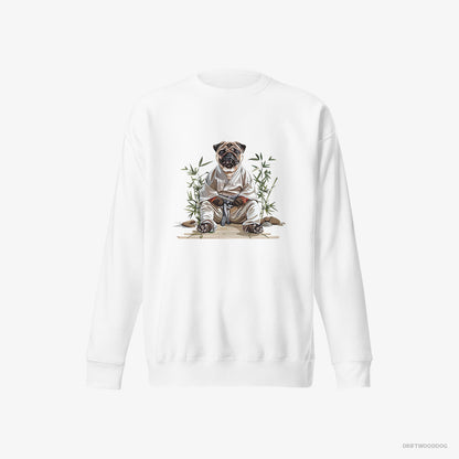 Pug Dressed as a Ninja in a Japanese Garden White Sweatshirt