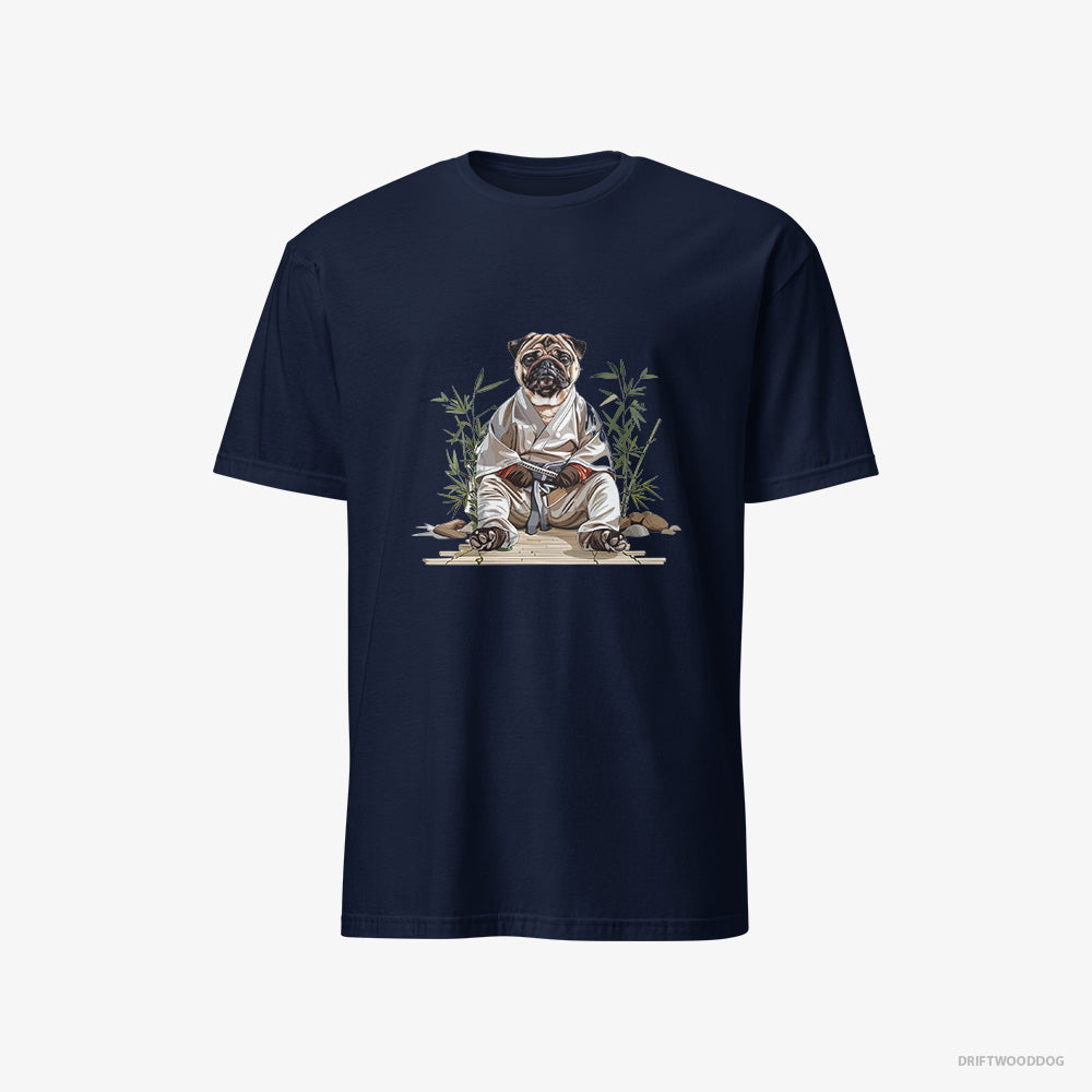 Pug T-Shirt – Men Navy T-Shirt Classic – Dressed as a Ninja in a Japanese Garden (on White Background)