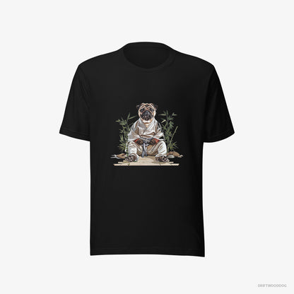 Pug Dressed as a Ninja in a Japanese Garden Black T-Shirt