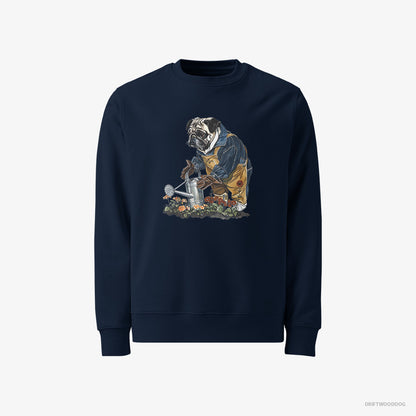 Pug Watering Flowers Navy Sweatshirt