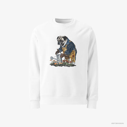 Pug Watering Flowers White Sweatshirt