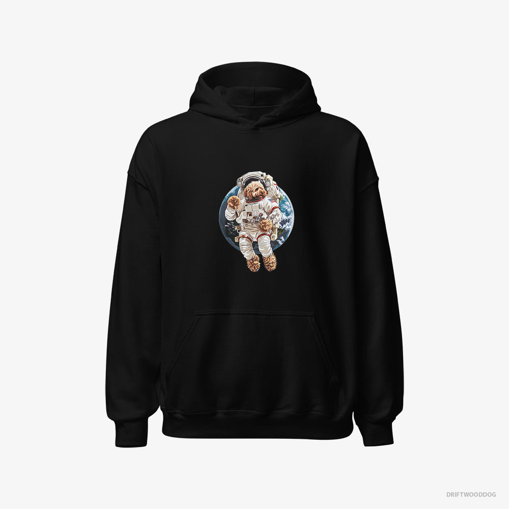 Poodle Hoodie – Men Black Hoodie Classic – in a Space Suit (on White Background)