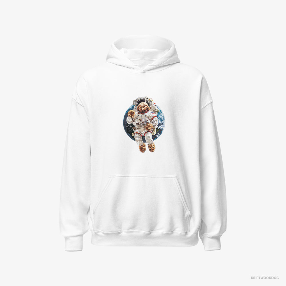 Poodle Hoodie – Women White Hoodie Classic – in a Space Suit (on White Background)