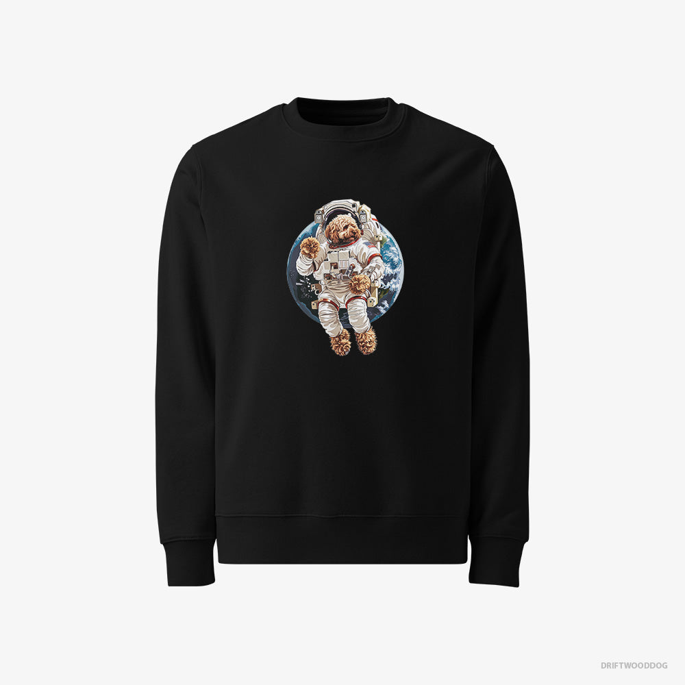 Poodle Sweatshirt – Men Black Sweatshirt Classic – in a Space Suit (on White Background)