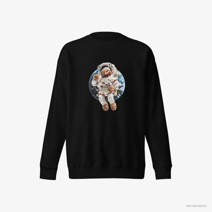 Poodle Sweatshirt – Men Black Sweatshirt Eco-Friendly – in a Space Suit (on White Background)