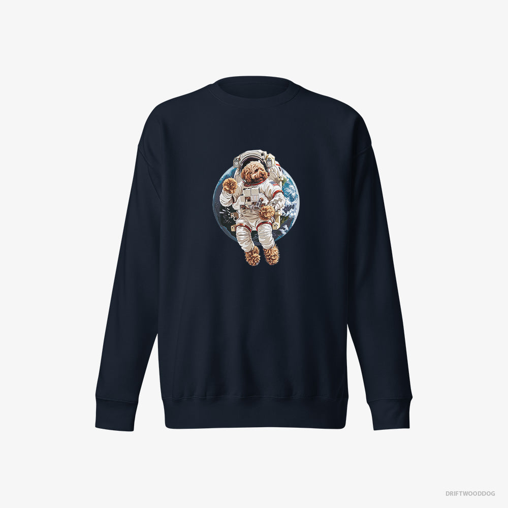 Poodle Sweatshirt – Women Navy Sweatshirt Eco-Friendly – in a Space Suit (on White Background)