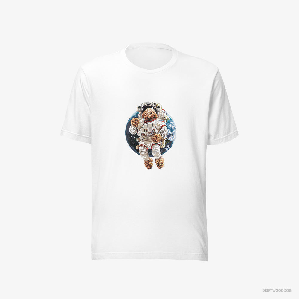 Poodle T-Shirt – Women White T-Shirt Eco-Friendly – in a Space Suit (on White Background)