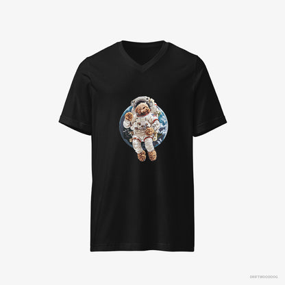 Poodle T-Shirt – Men Black T-Shirt V-Neck – in a Space Suit (on White Background)