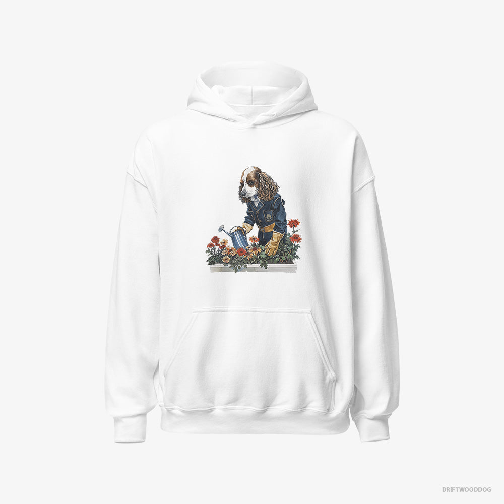 Poodle Hoodie – Women White Hoodie Classic – Taking Care of Plants (on White Background)