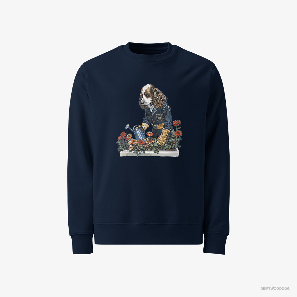 Poodle Sweatshirt – Men Navy Sweatshirt Classic – Taking Care of Plants (on White Background)