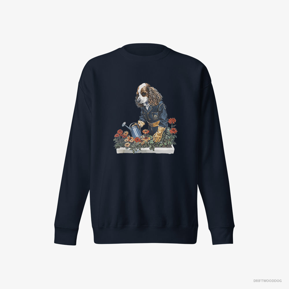 Poodle Sweatshirt – Women Navy Sweatshirt Eco-Friendly – Taking Care of Plants (on White Background)