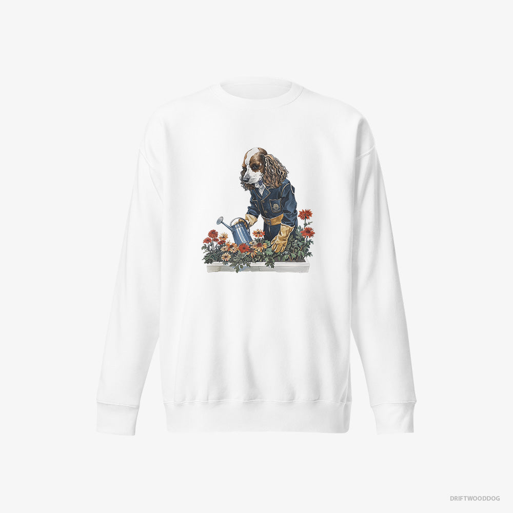 Poodle Sweatshirt – Men White Sweatshirt Eco-Friendly – Taking Care of Plants (on White Background)