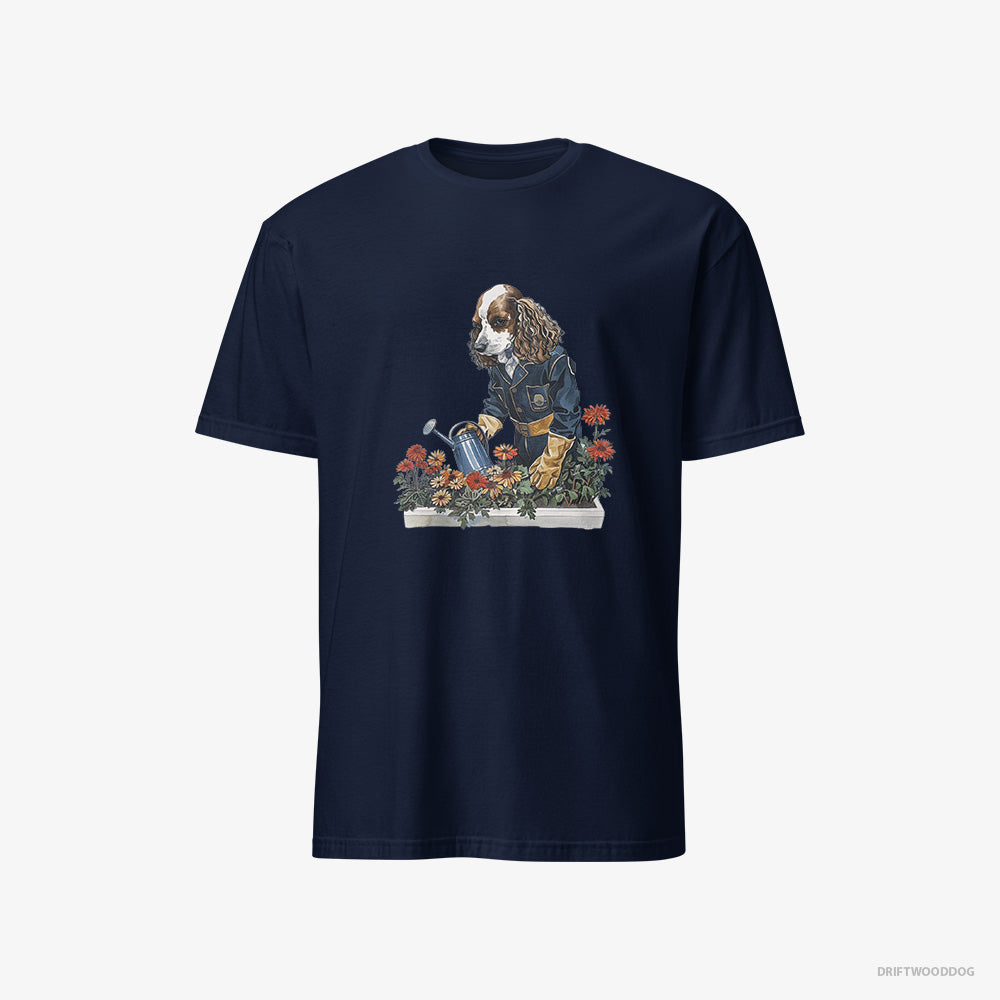 Poodle T-Shirt – Men Navy T-Shirt Classic – Taking Care of Plants (on White Background)