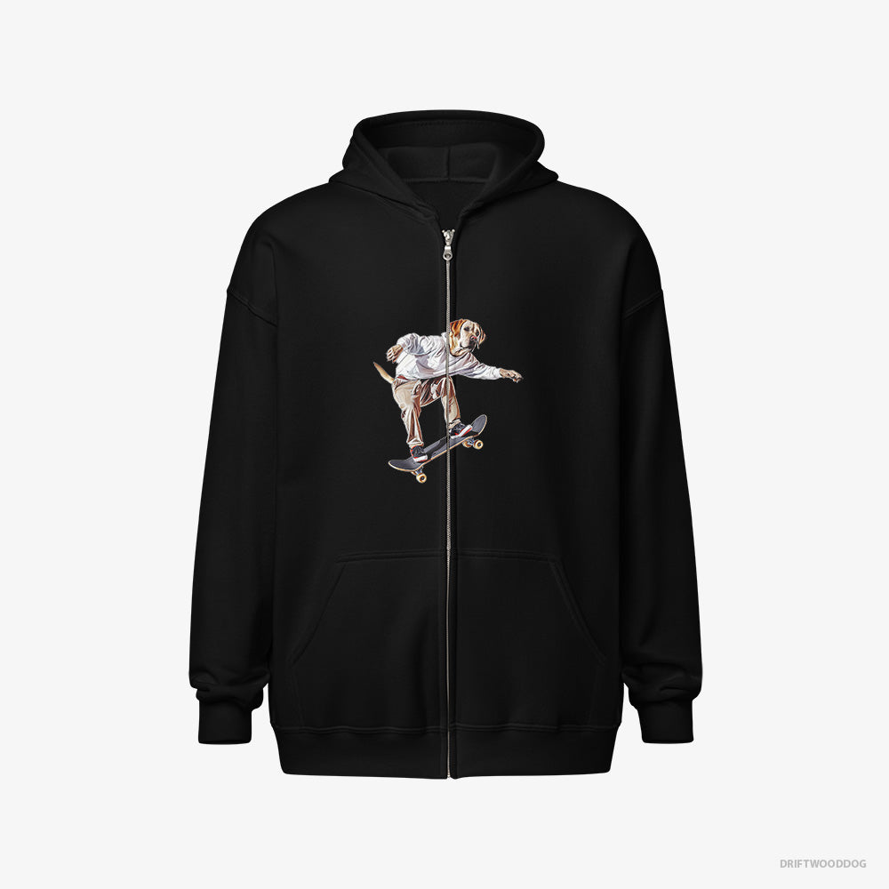 Labrador Retriever Hoodie – Women Black Hoodie Full-Zip – as a Skateboarder (on White Background)