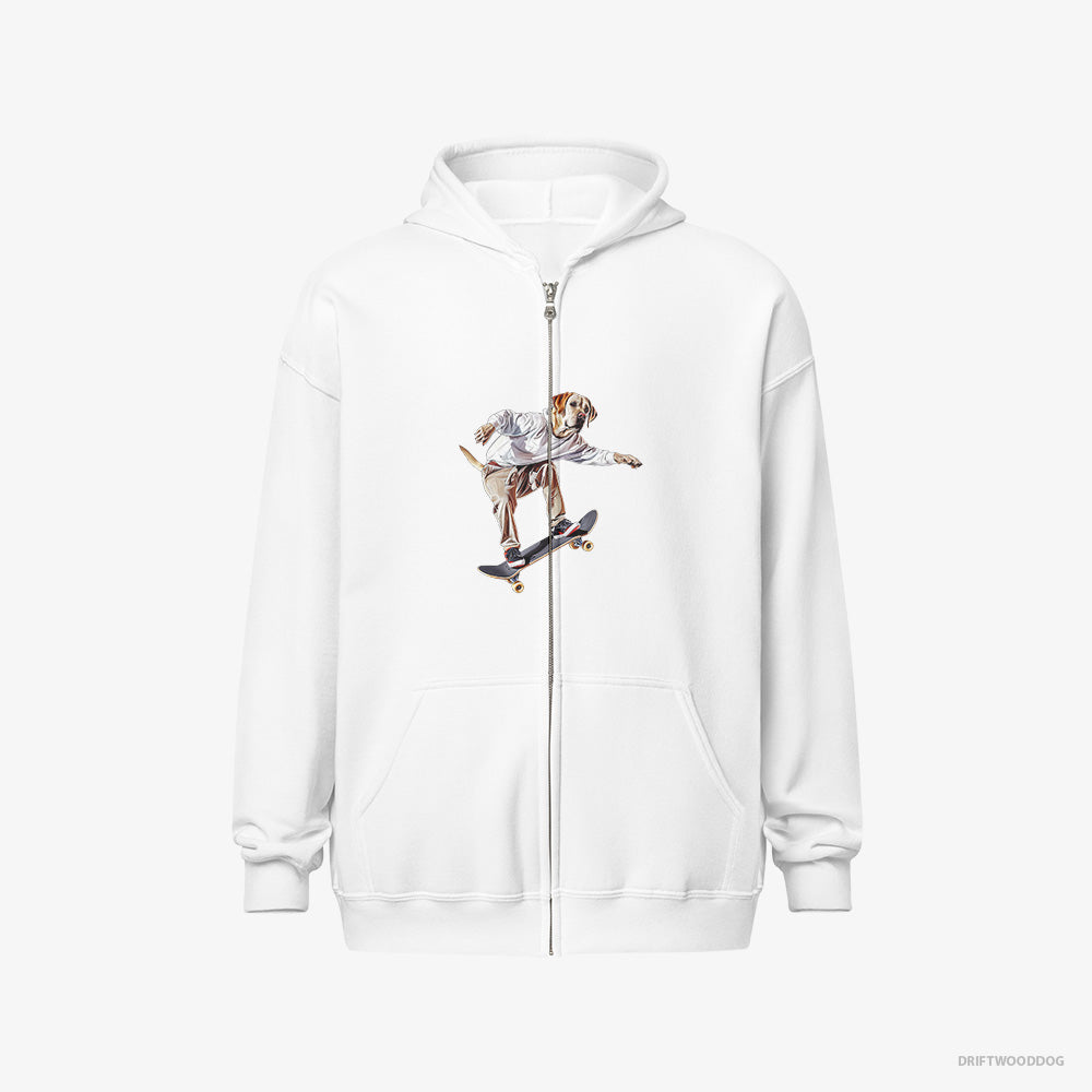 Labrador Retriever Hoodie – Women White Hoodie Full-Zip – as a Skateboarder (on White Background)