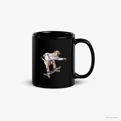 Labrador Retriever Mug – Unisex Black Mug Classic – as a Skateboarder (on White Background)