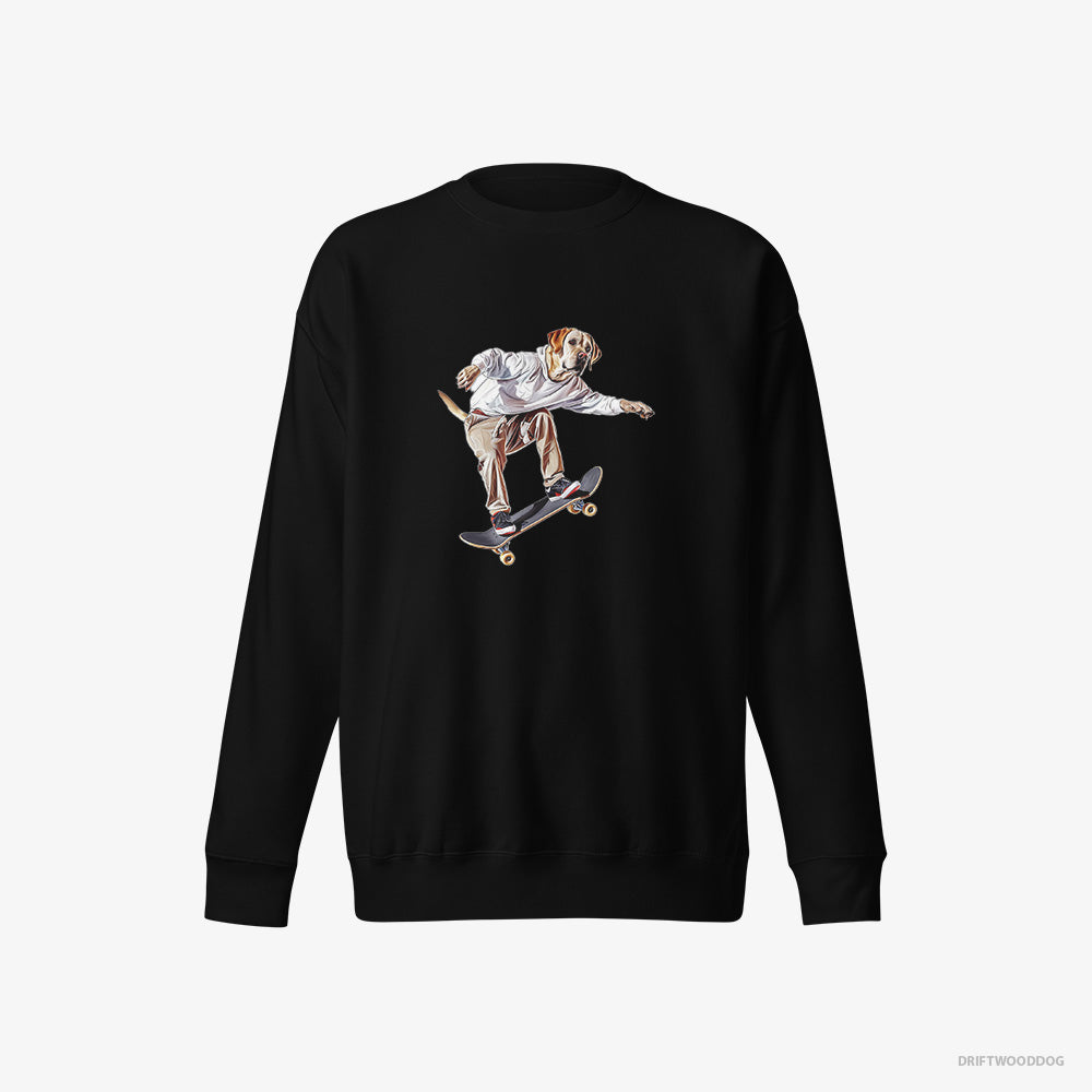 Labrador Retriever Sweatshirt – Women Black Sweatshirt Eco-Friendly – as a Skateboarder (on White Background)