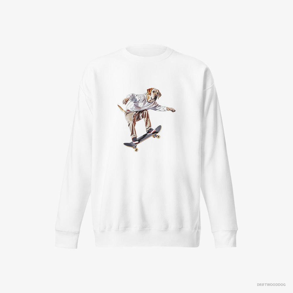 Labrador Retriever Sweatshirt – Women White Sweatshirt Eco-Friendly – as a Skateboarder (on White Background)