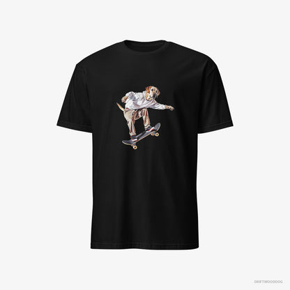 Labrador Retriever T-Shirt – Women Black T-Shirt Classic – as a Skateboarder (on White Background)