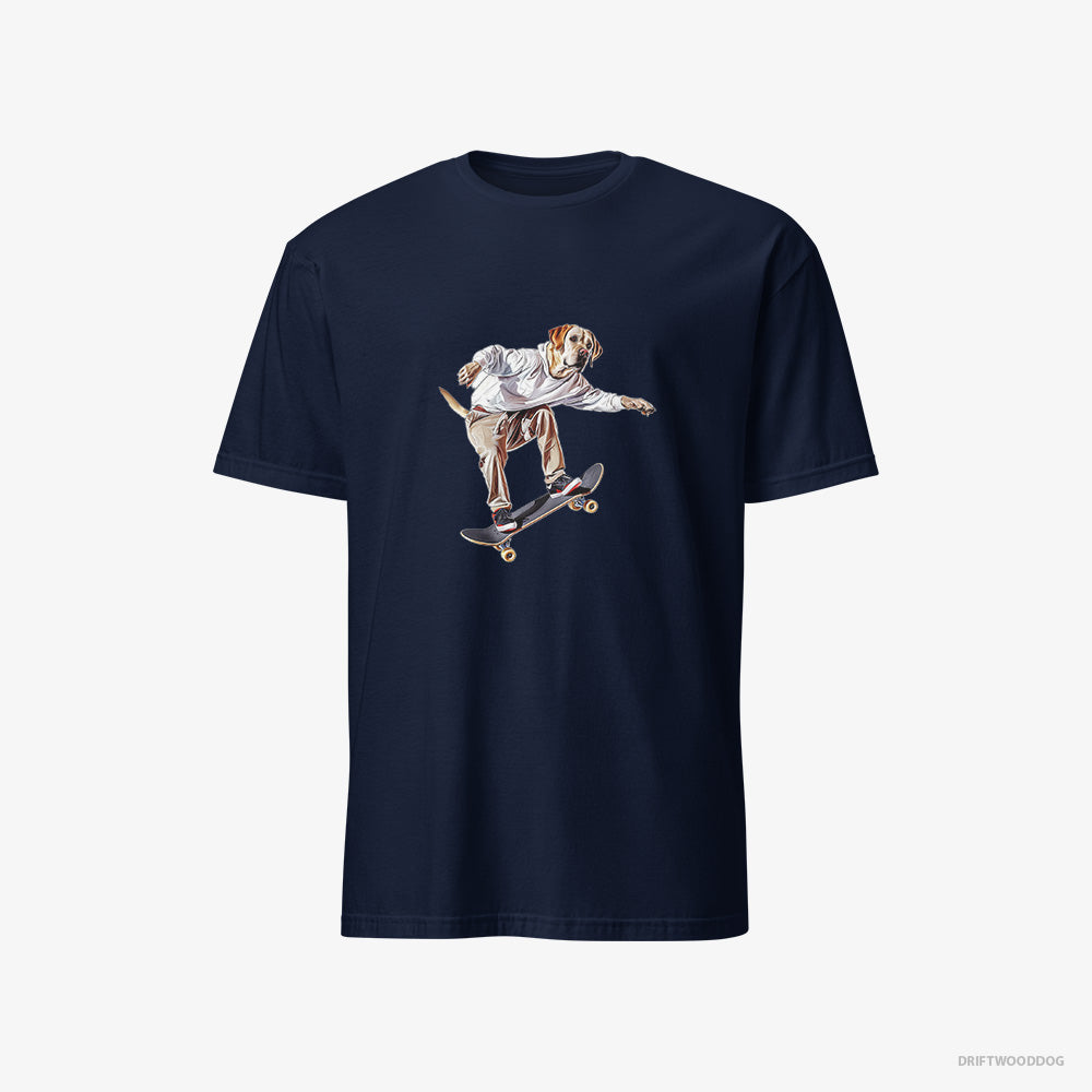 Labrador Retriever T-Shirt – Women Navy T-Shirt Classic – as a Skateboarder (on White Background)