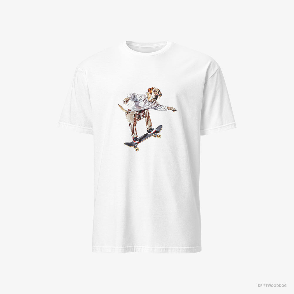 Labrador Retriever T-Shirt – Women White T-Shirt Classic – as a Skateboarder (on White Background)