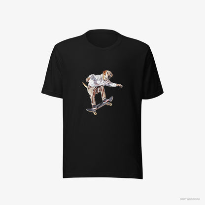 Labrador Retriever T-Shirt – Women Black T-Shirt Eco-Friendly – as a Skateboarder (on White Background)