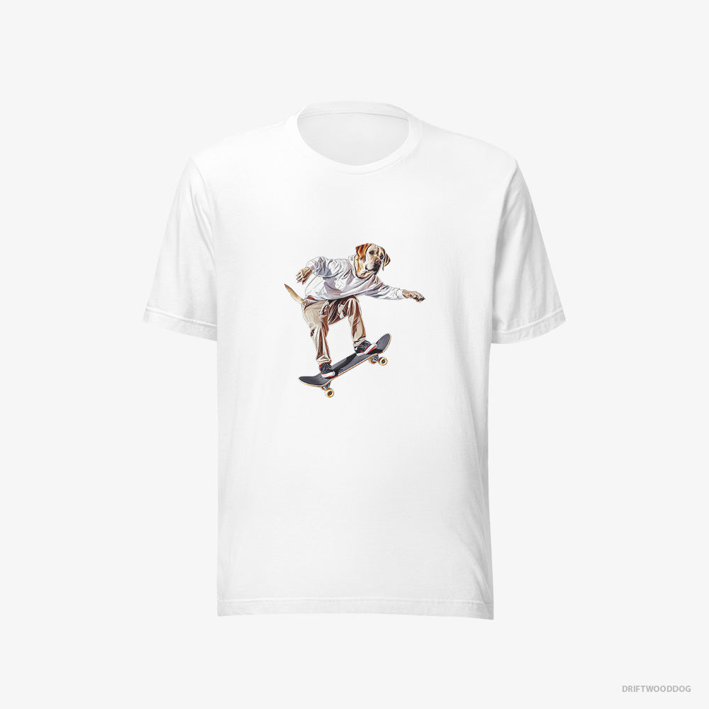 Labrador Retriever T-Shirt – Women White T-Shirt Eco-Friendly – as a Skateboarder (on White Background)