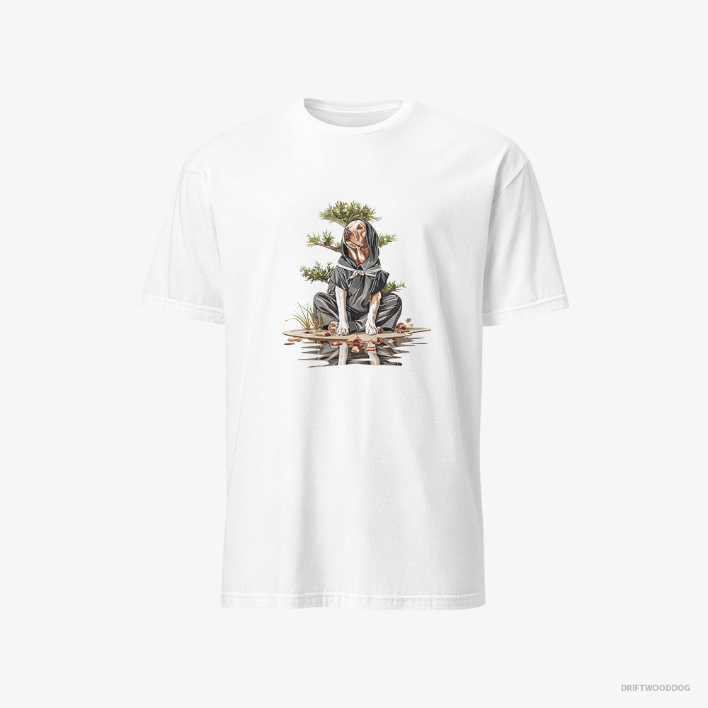 Labrador Retriever T-Shirt – Men White T-Shirt Classic – as a Shadowy Ninja Among Japanese Plants (on White Background)