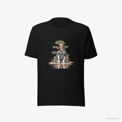 Labrador Retriever T-Shirt – Men Black T-Shirt Eco-Friendly – as a Shadowy Ninja Among Japanese Plants (on White Background)