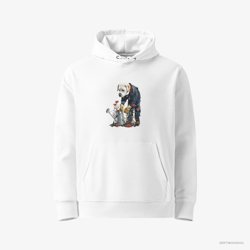 Labrador Retriever Hoodie – Men White Hoodie Eco-Friendly – With a Watering Can for Plants (on White Background)