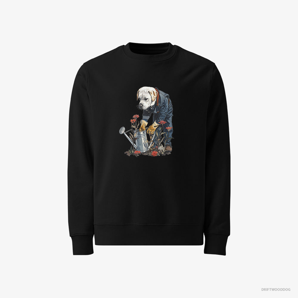 Labrador Retriever Sweatshirt – Women Black Sweatshirt Classic – With a Watering Can for Plants (on White Background)