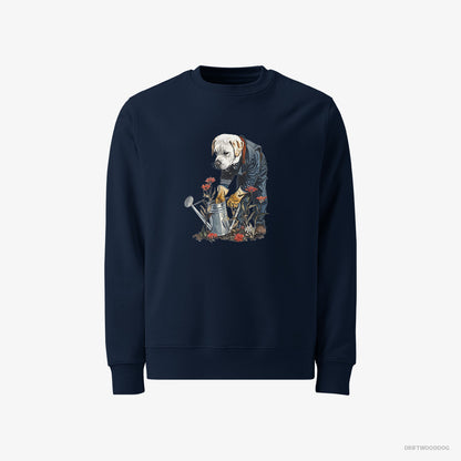 Labrador Retriever Sweatshirt – Men Navy Sweatshirt Classic – With a Watering Can for Plants (on White Background)