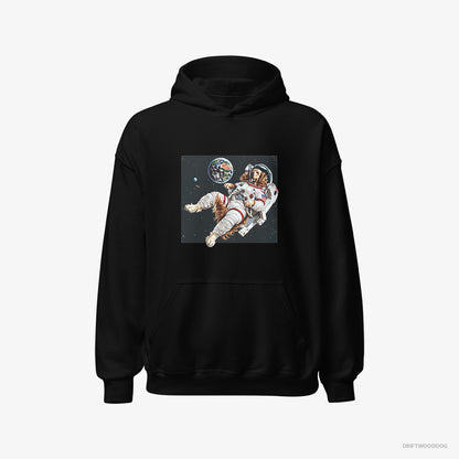 Golden Retriever Hoodie – Men Black Hoodie Classic – Flying in Outer Space (on White Background)