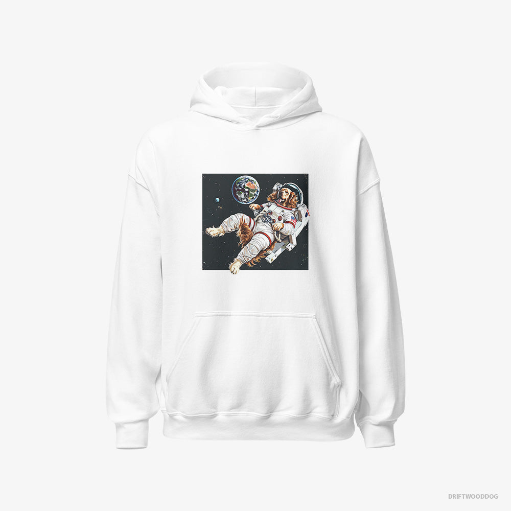 Golden Retriever Hoodie – Women White Hoodie Classic – Flying in Outer Space (on White Background)