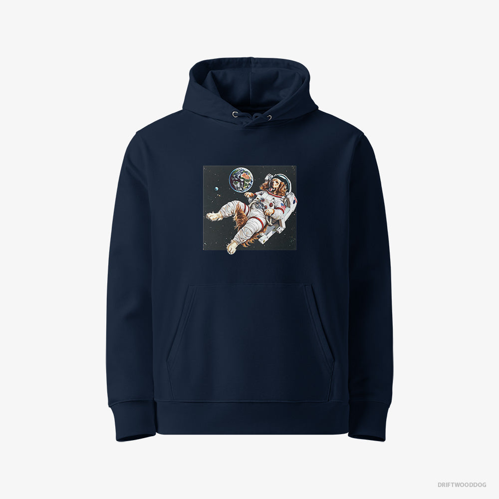 Golden Retriever Hoodie – Men Navy Hoodie Eco-Friendly – Flying in Outer Space (on White Background)