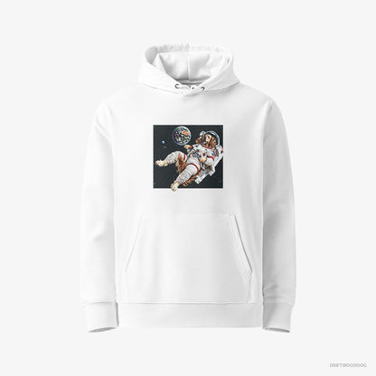 Golden Retriever Hoodie – Men White Hoodie Eco-Friendly – Flying in Outer Space (on White Background)