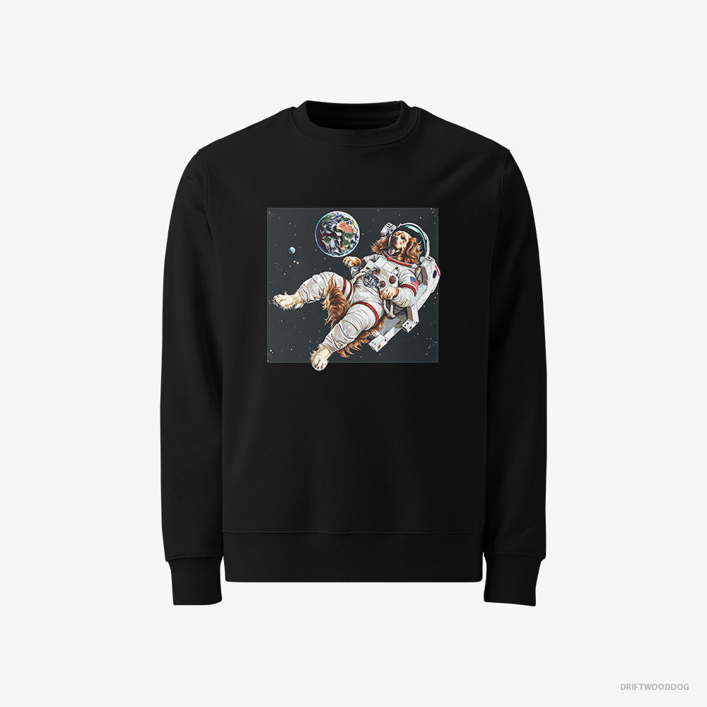 Golden Retriever Sweatshirt – Men Black Sweatshirt Classic – Flying in Outer Space (on White Background)