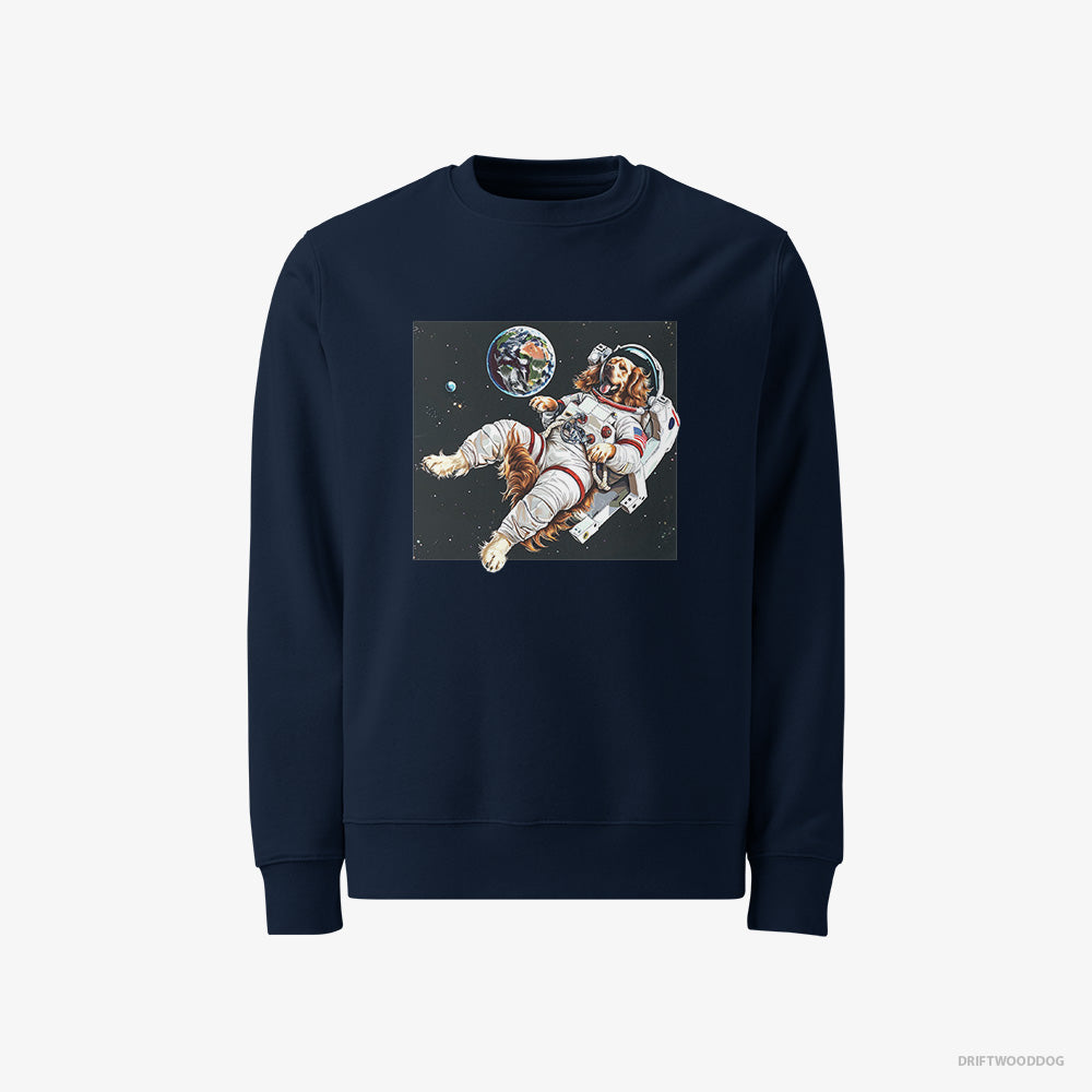 Golden Retriever Sweatshirt – Men Navy Sweatshirt Classic – Flying in Outer Space (on White Background)