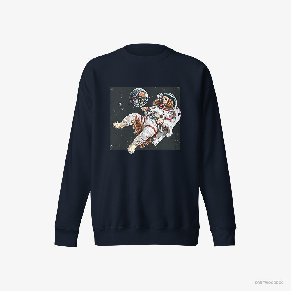 Golden Retriever Sweatshirt – Men Navy Sweatshirt Eco-Friendly – Flying in Outer Space (on White Background)