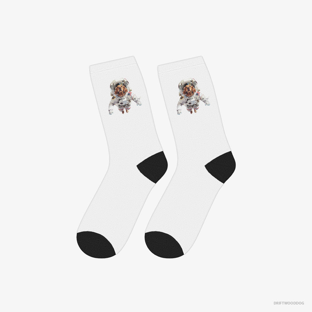 Golden Retriever Socks – Unisex White Socks Classic – in a Cosmic Scene (on White Background)